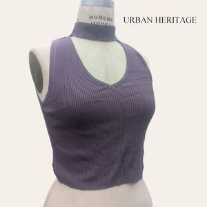 Violet/Purple cropped cut out top; ribbed - Urban Heritage - Small